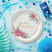 Assiettes En Carton Joyeux texte de Noël or avec Poinsettias et Pine (Fête)