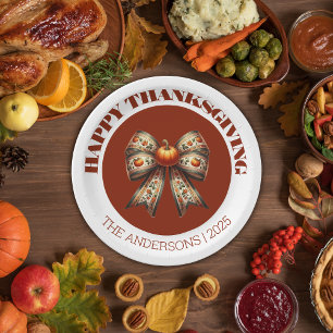 Assiettes En Carton Joyeux Thanksgiving blanc et marron élégant mignon