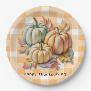 Assiettes En Carton Joyeux Thanksgiving Citrouilles & Feuilles d'Autom