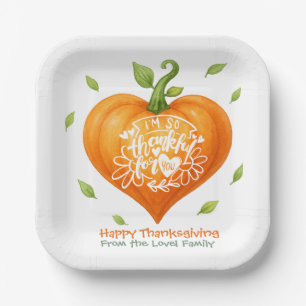 Assiettes En Carton Joyeux Thanksgiving Cœur reconnaissant Citrouille