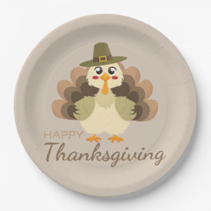 Assiettes En Carton Joyeux Thanksgiving Coloré Dinde Mignon Pèlerin