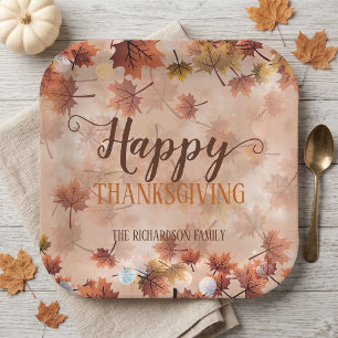 Assiettes En Carton Joyeux Thanksgiving Feuilles Brunes Automne