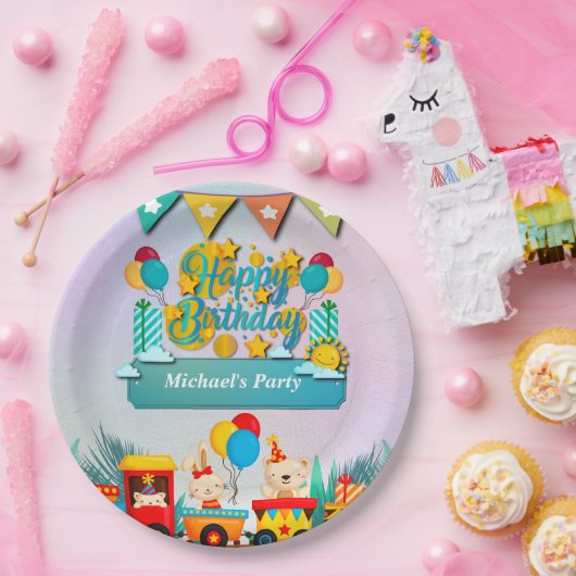 Assiettes En Carton Joyeux Train D'Anniversaire Avec De Beaux Souhaits (Fête)