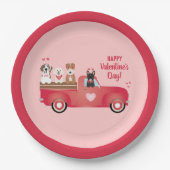 Assiettes En Carton Joyeux Valentines Jour Pickup Camion Aimer Chiens (Devant)