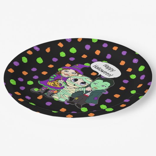 Assiettes En Carton Joyeux Vampire d'Halloween, sorcière, mère Poche (Angle)