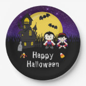 Assiettes En Carton Joyeux Vampires du parti Halloween violet (Devant)