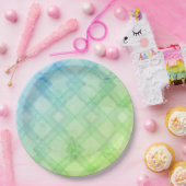 Assiettes En Carton Joyeux Vert & Bleu, Chèques jaunes (Fête)