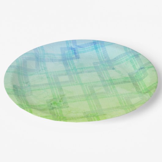 Assiettes En Carton Joyeux Vert & Bleu, Chèques jaunes (Angle)