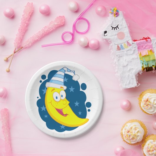 Assiettes En Carton Joyeux visage lune (Fête)