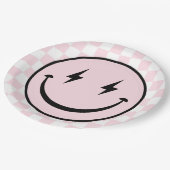 Assiettes En Carton Joyeux Visage Super Rose fille Anniversaire (Angle)