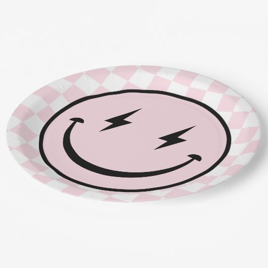 Assiettes En Carton Joyeux Visage Super Rose fille Anniversaire (Angle)