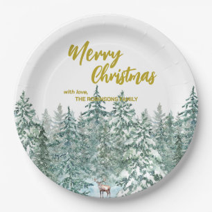 Assiettes En Carton Joyeux xmas forêt moderne Gold script Holiday