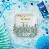 Assiettes En Carton Joyeux xmas forêt moderne Gold script Holiday (Fête)