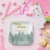 Assiettes En Carton Joyeux xmas forêt moderne Gold script Holiday (Fête)