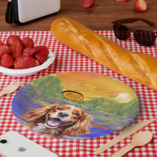 Assiettes En Carton Joyful Cavalier King Charles Spaniel in Watercolo