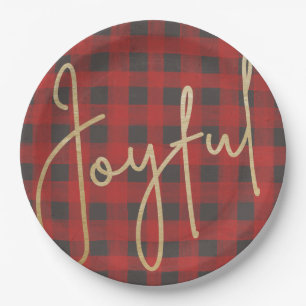 Assiettes En Carton JOYFUL Gold Faux Fhuile sur Buffalo Plaid