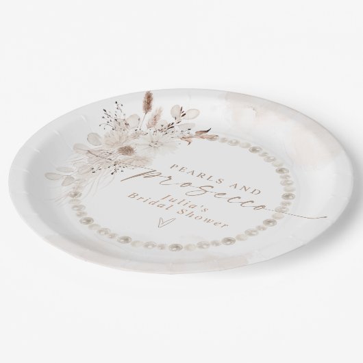 Assiettes En Carton JULIA Bohème Floral Perles & Prosecco Enterrement  (Angle)