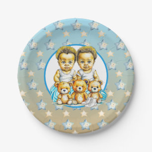 Assiettes En Carton Jumeaux de couleur Bébé Garçons Baby shower Traite