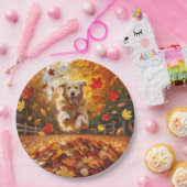Assiettes En Carton Jumelage Golden Retriever Dans Pile Feuille (Fête)