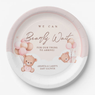 Assiettes En Carton Jumelles Filles Ours en Peluche Baby Shower