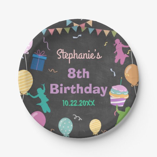 Assiettes En Carton Jump Birthday Chalkboard Kid Trampoline Party (Devant)