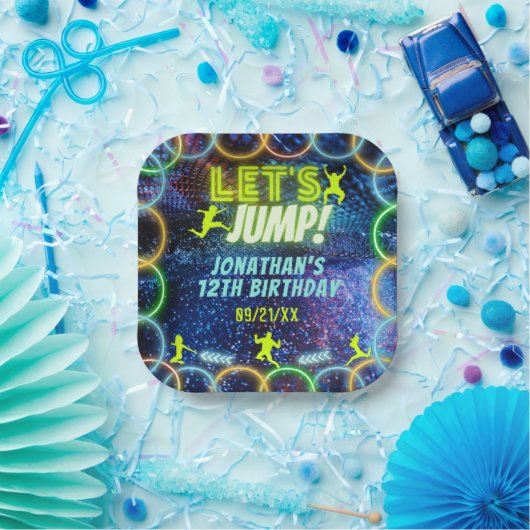 Assiettes En Carton Jump Bounce Trampoline Party Neon Green Glow (Fête)