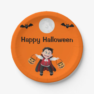 Assiettes En Carton Jumping orange coloré Halloween Kids Party