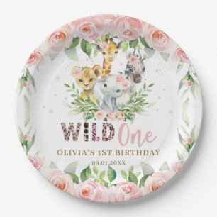 Assiettes En Carton Jungle Animal rose Floral Wild Un 1er anniversaire