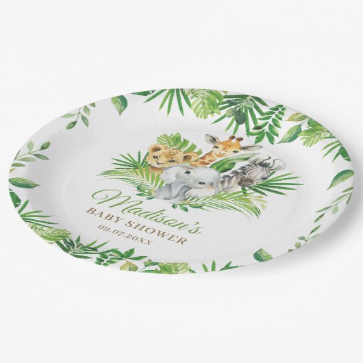 Assiettes En Carton Jungle Animal Safari Baby shower de verdure (Angle)