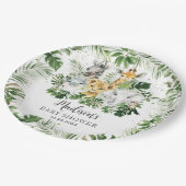 Assiettes En Carton Jungle Animal Safari Vert Baby shower Neutre (Angle)