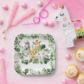 Assiettes En Carton Jungle Animal Safari Vert Baby shower Neutre (Fête)