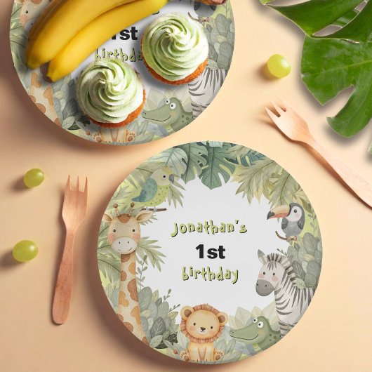 Assiettes En Carton Jungle Animaux 1er Anniversaire Plaques papier fêt