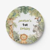 Assiettes En Carton Jungle Animaux 1er Anniversaire Plaques papier fêt (Devant)