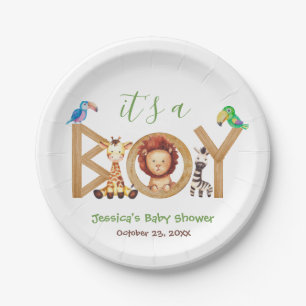 Assiettes En Carton Jungle Boy Baby shower Cute Safari Animaux Bois