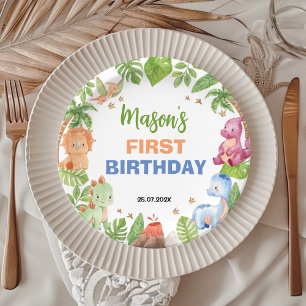 Assiettes En Carton Jungle Dinosaur Garçon Plaques papier fête d'anniv