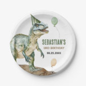 Assiettes En Carton Jungle Dinosaur T Rex 3e fête d'anniversaire (Devant)