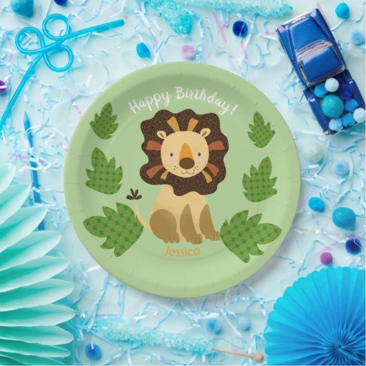 Assiettes En Carton Jungle Lion Nom personnalisé Fête d'anniversaire (Fête)