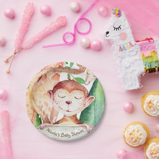 Assiettes En Carton Jungle Monkey & Giraffe Baby shower Party Custom (Fête)