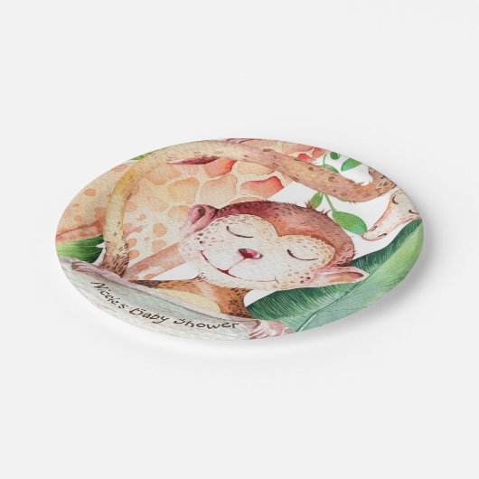 Assiettes En Carton Jungle Monkey & Giraffe Baby shower Party Custom (Angle)