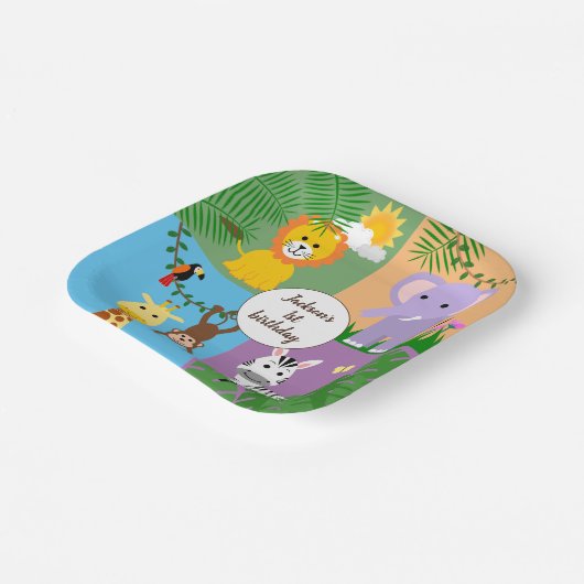 Assiettes En Carton Jungle Safari animal sauvage Anniversaire de enfan (Angulaire)