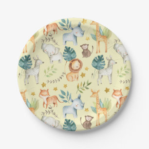 Assiettes En Carton Jungle safari animaux jaune deuxième anniversaire