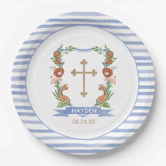 Assiettes En Carton Jungle Safari Crest Boy Baptême (Devant)