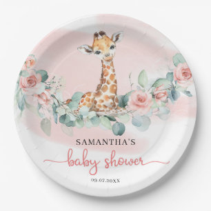 Assiettes En Carton Jungle Safari Giraffe Eucalyptus Baby shower fille