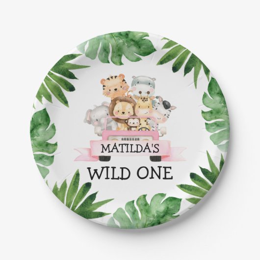 Assiettes En Carton Jungle Safari Girl Wild Un Anniversaire Plaque en  (Devant)