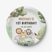 Assiettes En Carton Jungle Safari Party Animaux 1er anniversaire (Devant)