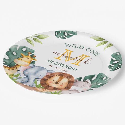 Assiettes En Carton Jungle Safari Wild One Thème 1er Anniversaire (Angle)