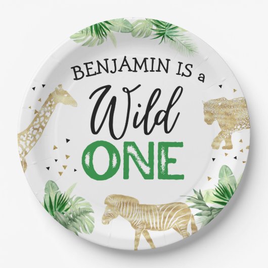 Assiettes En Carton Jungle Safari Wild un anniversaire (Devant)