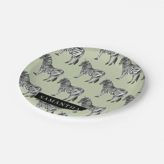 Assiettes En Carton Jungle Zebra Wild Motif & Nom personnalisé (Angle)