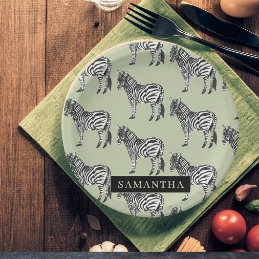 Assiettes En Carton Jungle Zebra Wild Motif & Nom personnalisé