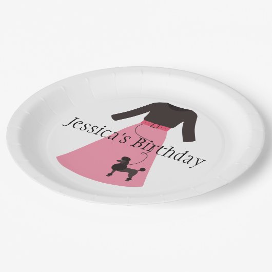 Assiettes En Carton Jupe de caniche rose rétro (Angle)